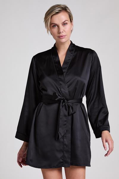 black silk dressing gown ladies Long Silk Robe  Black Dressing Gown S