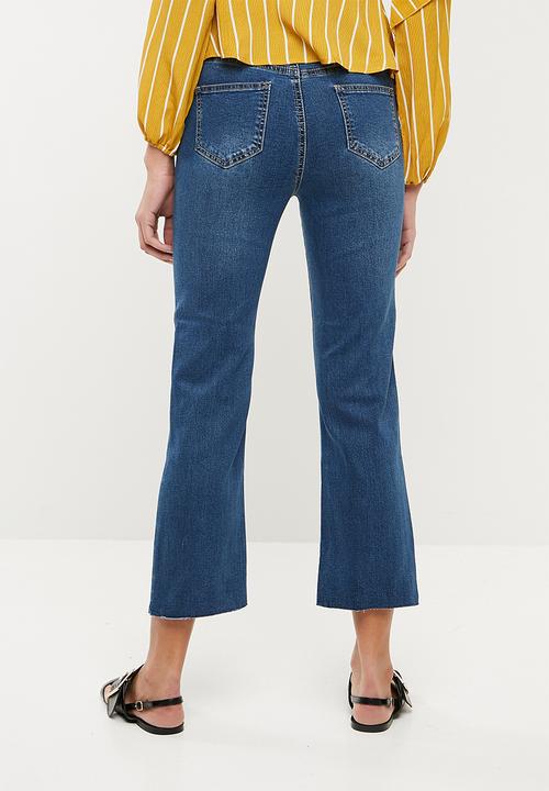 Missguided - High waisted raw hem kick flare - blue