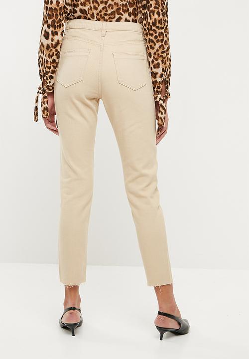 Missguided - Riot high rise chain detail mom jean - beige