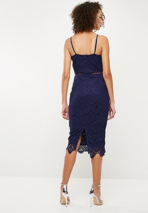 Missguided - Lace ladder detail midi dress - navy