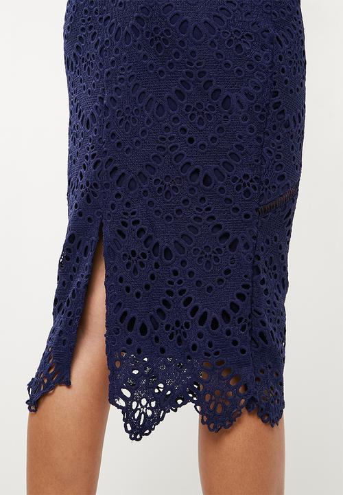 Missguided - Lace ladder detail midi dress - navy