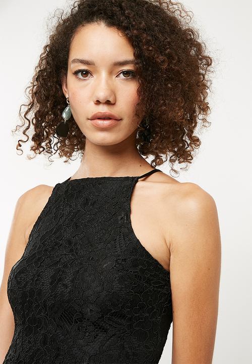 Missguided - Lace square neck bodycon dress - black