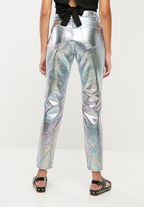 Missguided - Riot high rise metallic petrol mom jean - multi