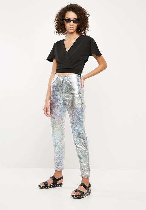 Missguided - Riot high rise metallic petrol mom jean - multi