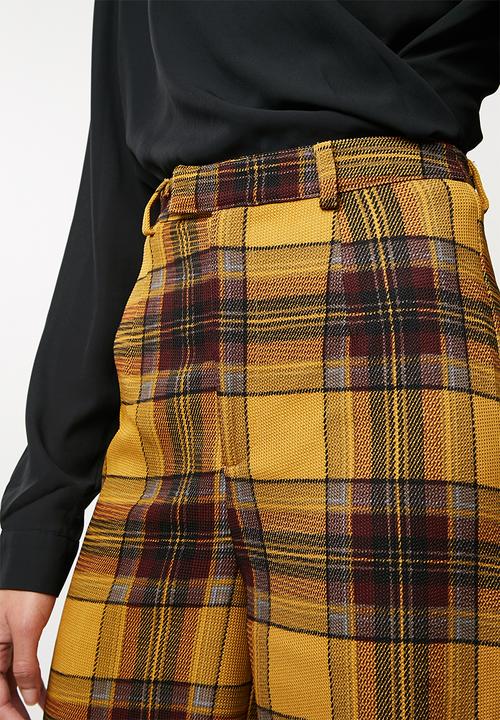 Missguided - Check wide leg trousers - yellow & brown