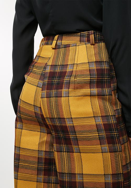 Missguided - Check wide leg trousers - yellow & brown