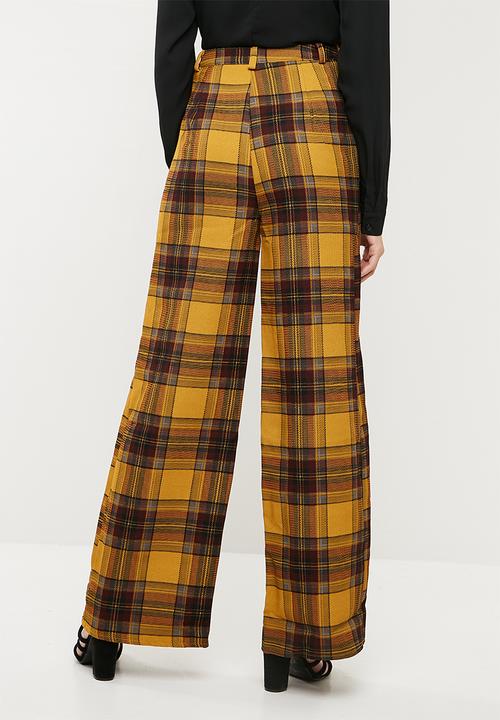 Missguided - Check wide leg trousers - yellow & brown