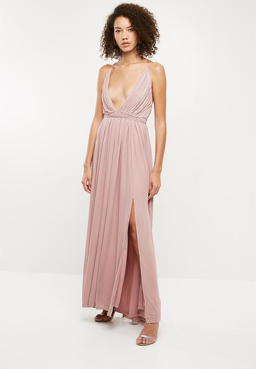 Missguided - Bridesmaid pleated silky mesh maxi - pink