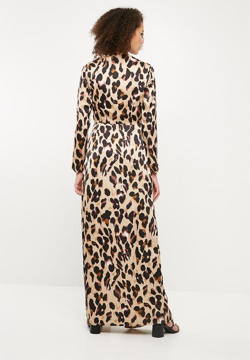 Missguided - Leopard print wrap front shift maxi dress - gold & black