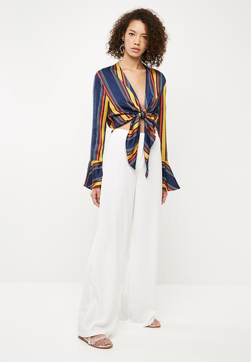 Missguided - Flared sleeve tie front striped top - multi