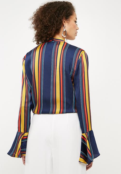Missguided - Flared sleeve tie front striped top - multi
