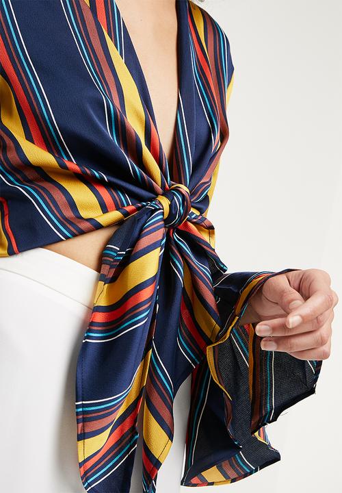 Missguided - Flared sleeve tie front striped top - multi