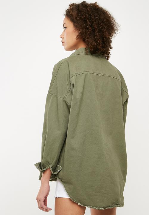 Missguided - Oversized denim shirt - khaki