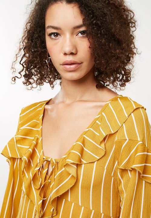 Missguided - Striped frill tea blouse - mustard
