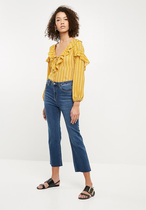 Missguided - Striped frill tea blouse - mustard