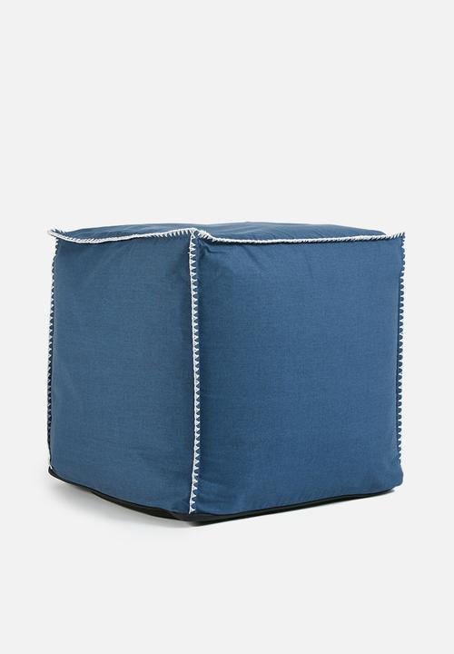 Sixth Floor - Blanket stitch ottoman - navy