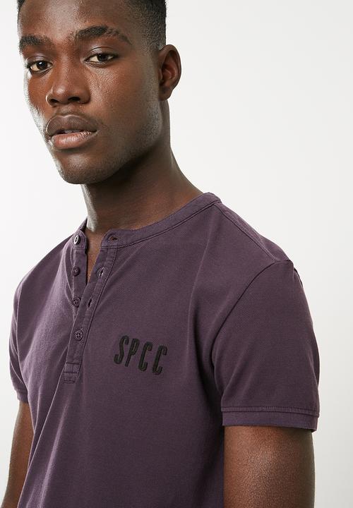 S.P.C.C - Over dyed pique golfer with mandarin collar - purple