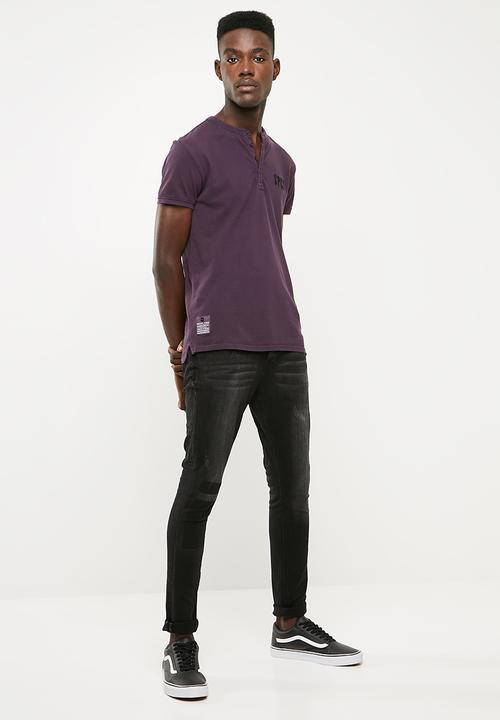 S.P.C.C - Over dyed pique golfer with mandarin collar - purple