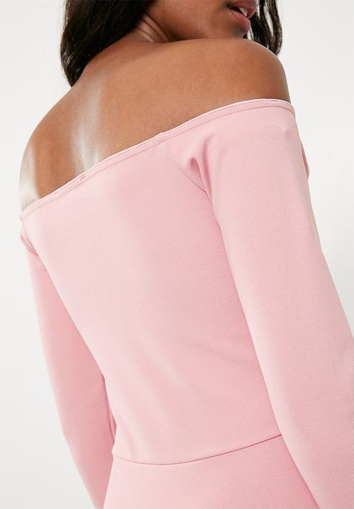 Missguided - Bardot foldover wrap dress - pink