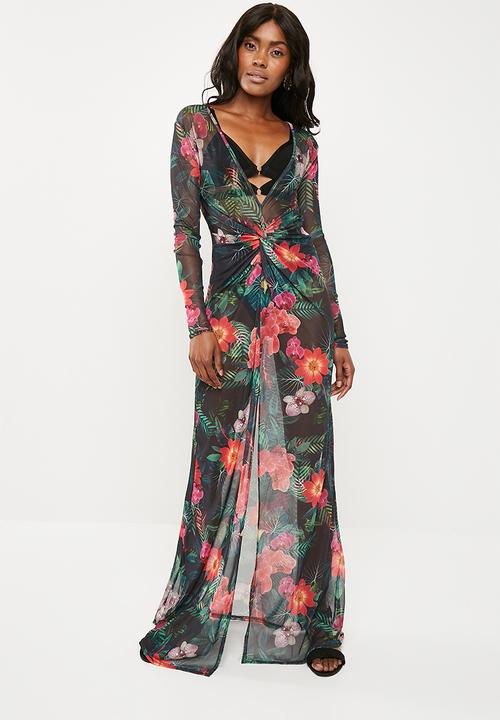 sheer maxi dress black