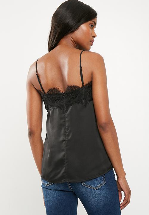 Missguided - Lace trim cami top - black