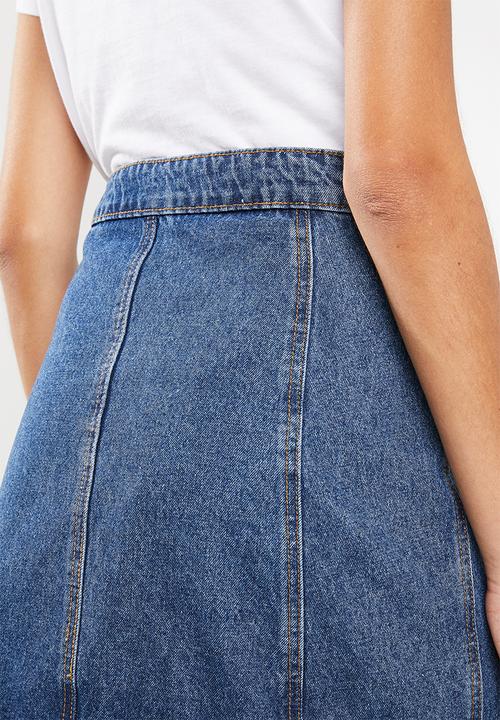 Cotton On - Mini denim skirt button through mid - blue