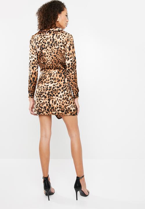 Missguided - Leopard twist front mini dress - brown