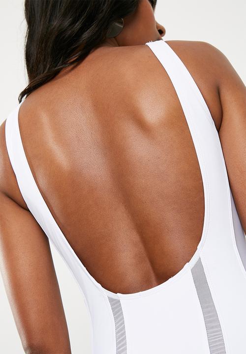Missguided - Mesh insert stripe swimsuit - white 