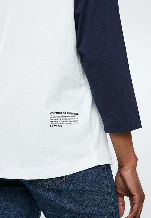 G-STAR - Graphic xula 3/4 tee - navy & white