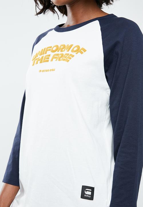 G-STAR - Graphic xula 3/4 tee - navy & white