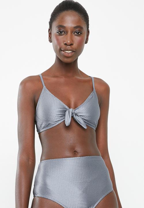 Missguided - Textured bow front bikini top -grey