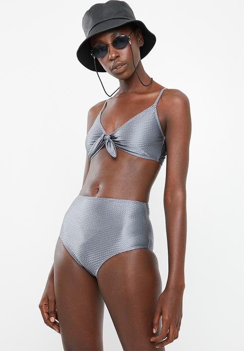 Missguided - Textured bow front bikini top -grey