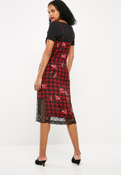 Superbalist - Midi slip dress with lace trim - multi