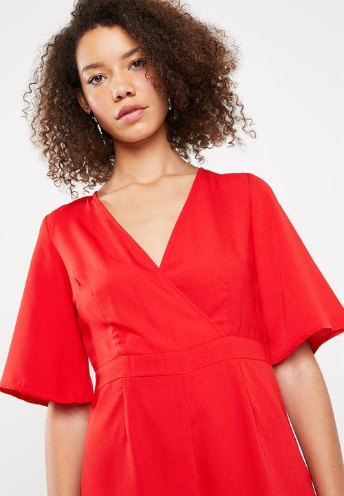 Missguided - Frill back detail playsuit - red