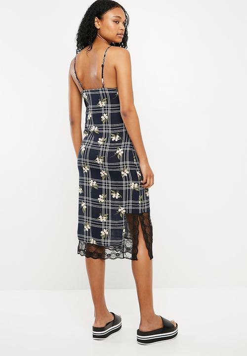 Superbalist - Midi slip dress with lace trim - multi 