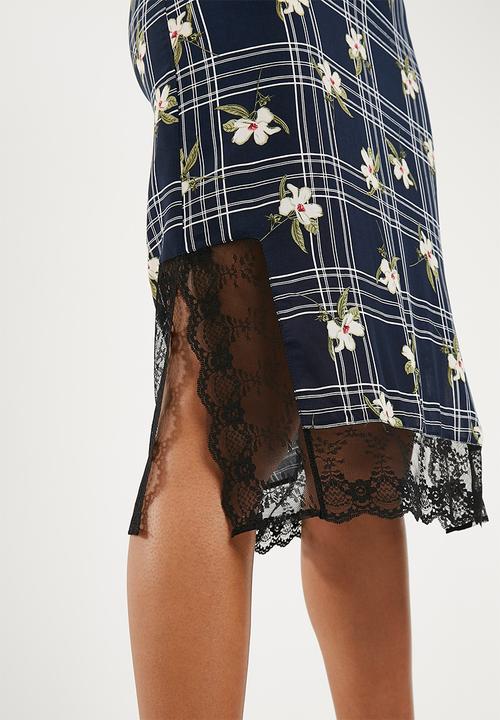 Superbalist - Midi slip dress with lace trim - multi 