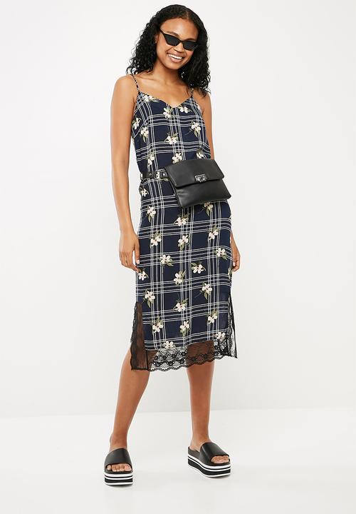 Superbalist - Midi slip dress with lace trim - multi 