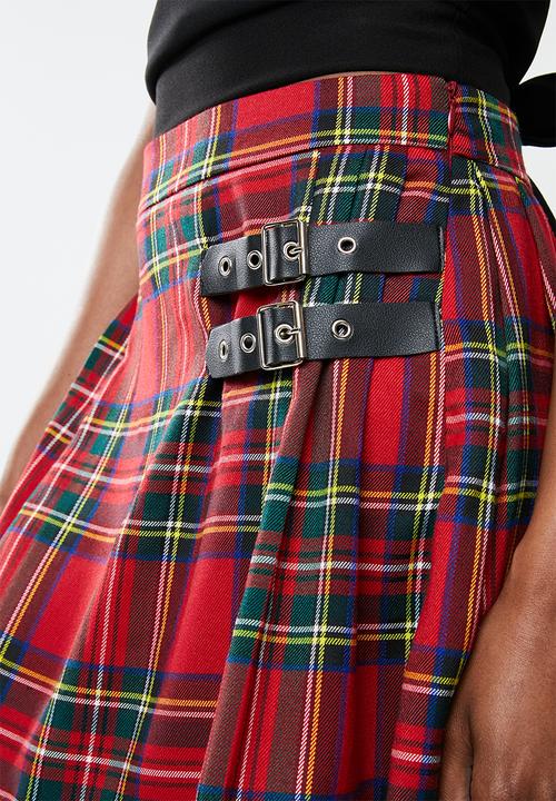 Missguided - Check pleated skirt - red