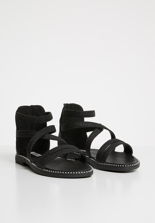 Pop Candy - Kids glitter gladiator flat sandal - black