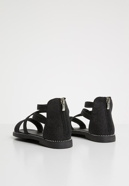 Pop Candy - Kids glitter gladiator flat sandal - black