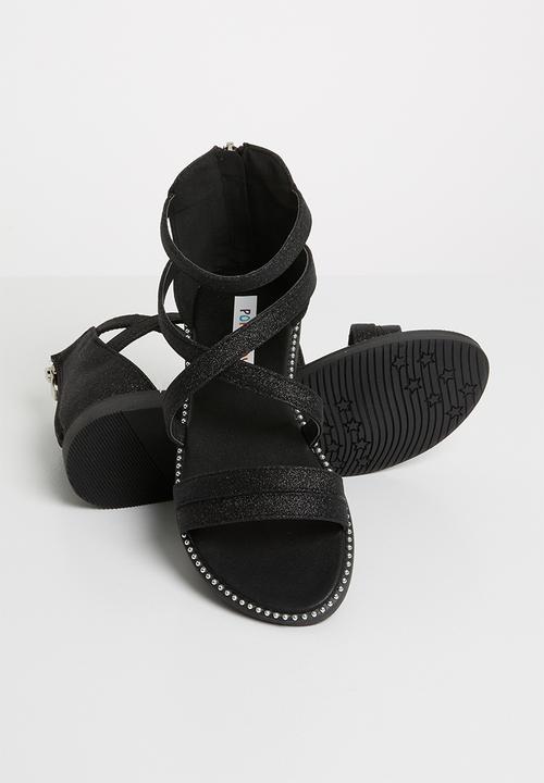Pop Candy - Kids glitter gladiator flat sandal - black