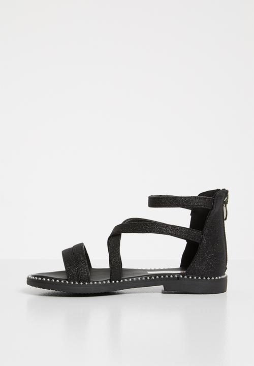 Pop Candy - Glitter gladiator flat sandal - black