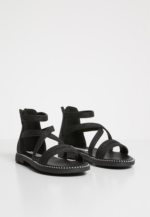 Pop Candy - Glitter gladiator flat sandal - black