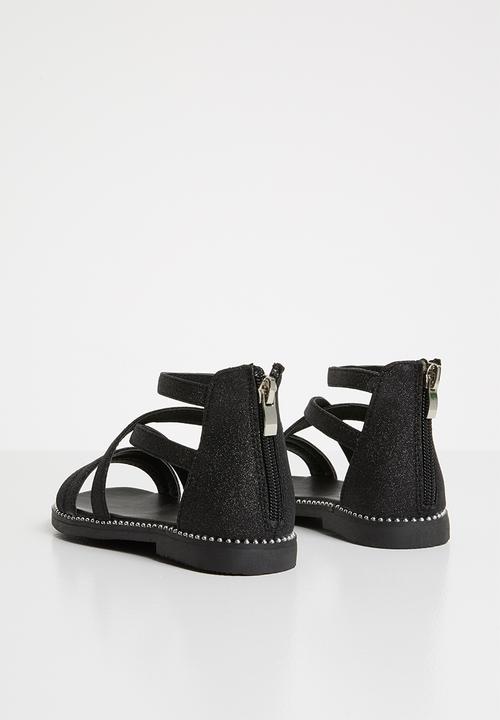 Pop Candy - Glitter gladiator flat sandal - black