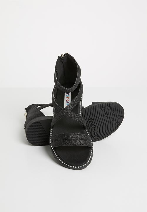 Pop Candy - Glitter gladiator flat sandal - black