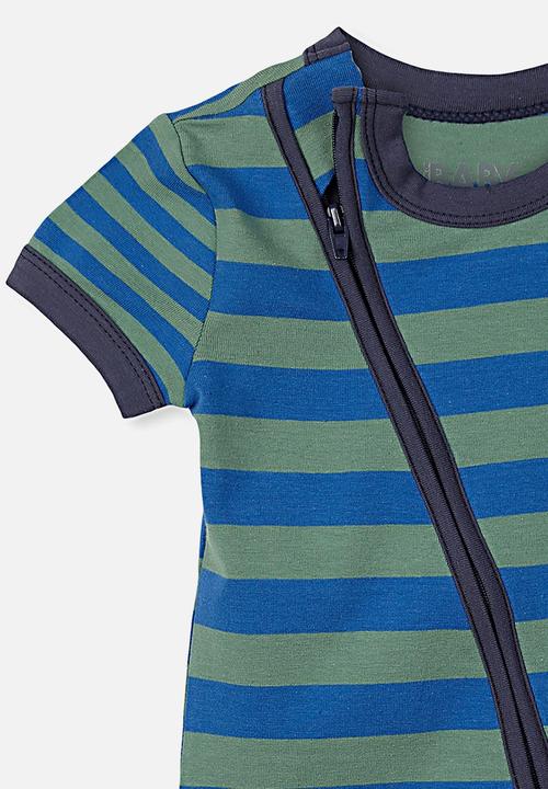 Cotton On - Mini ss zip through  - green & blue