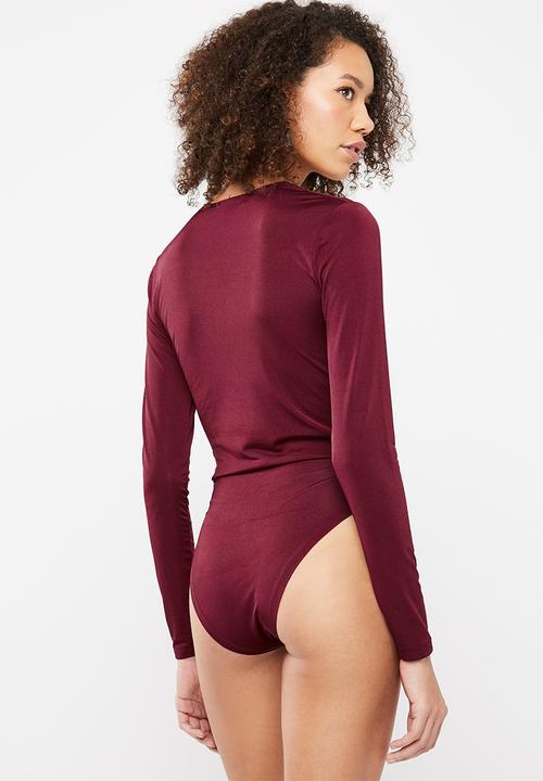 Superbalist - Knit combo bodysuit - burgundy