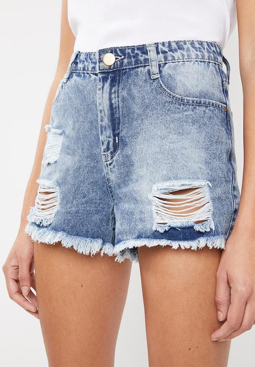 Superbalist - Frayed hem denim short - blue