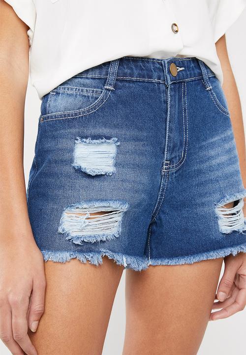 Superbalist - Frayed hem denim short - blue