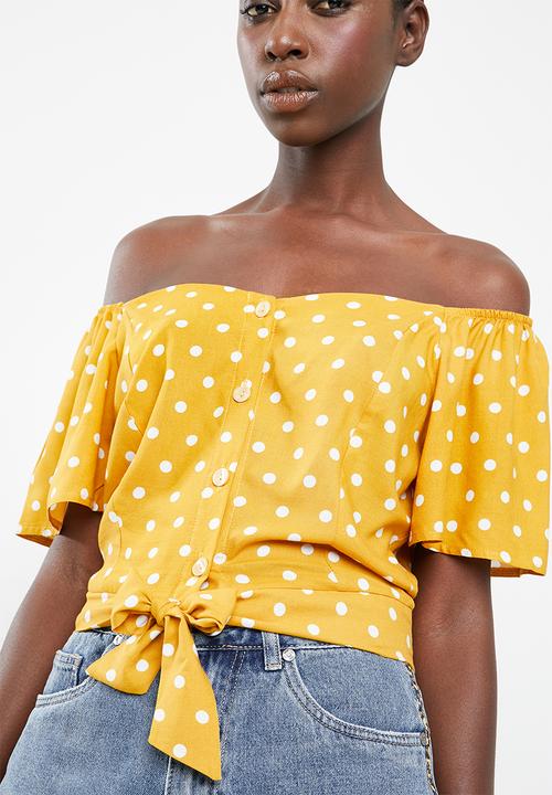 Superbalist - Tie front feminine shirt - yellow & white 
